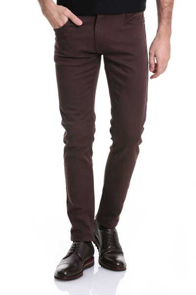 Kahverengi Slim Fit Pamuklu 5 Cep Kanvas Pantolon 