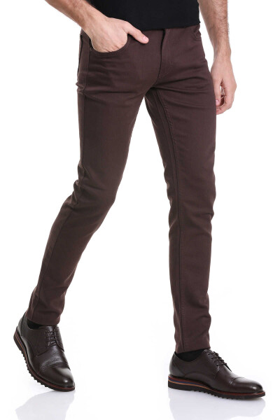 Kahverengi Slim Fit Pamuklu 5 Cep Kanvas Pantolon - 3