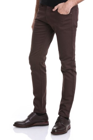 Kahverengi Slim Fit Düz Pamuklu 5 Cep Kanvas Pantolon - Thumbnail