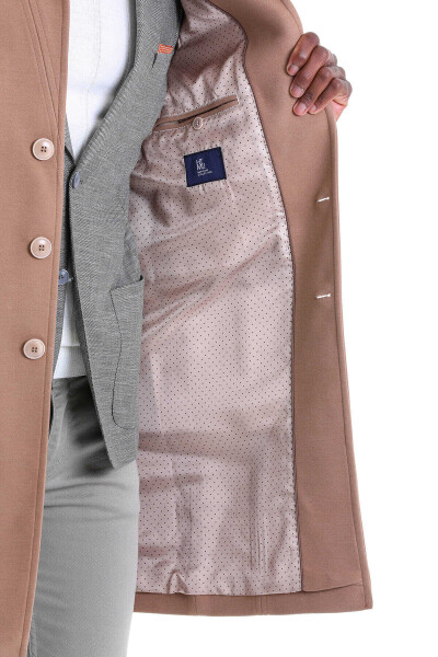 Camel Regular Fit Düz Mono Yaka Kaşe Palto - 6