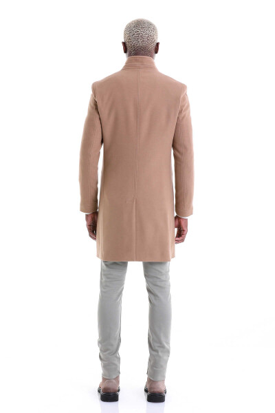 Camel Regular Fit Düz Mono Yaka Kaşe Palto - 7