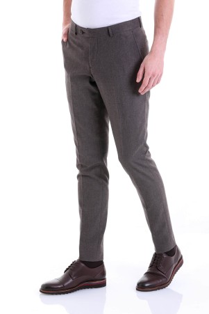 Kahverengi Regular Fit Düz Yandan Cep Kumaş Pantolon - Thumbnail
