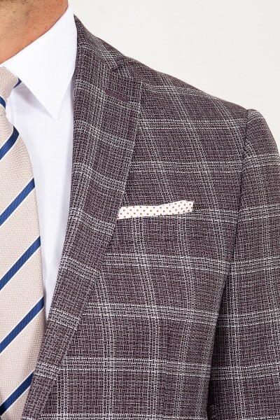 Bordo Slim Fit Ekoseli Ceket - 5