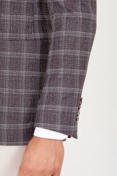 Bordo Slim Fit Ekoseli Ceket - 6