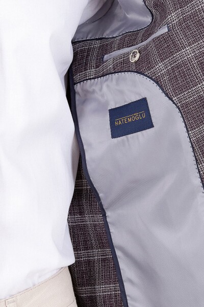 Bordo Slim Fit Ekoseli Ceket - 7