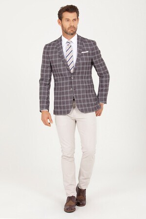 Bordo Slim Fit Ekoseli Ceket - 8