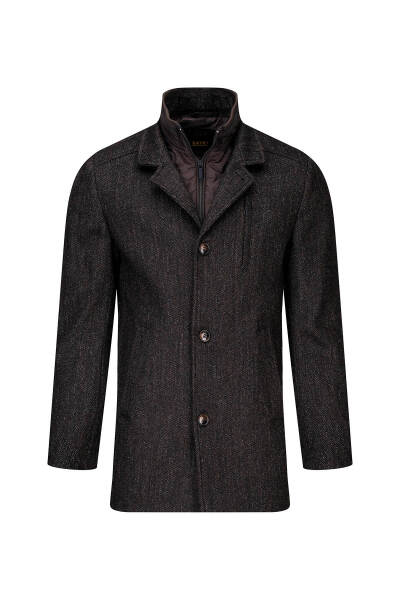 Kahverengi Slim Fit Hakim Yaka İçlikli Kaşe Yünlü Palto - 1