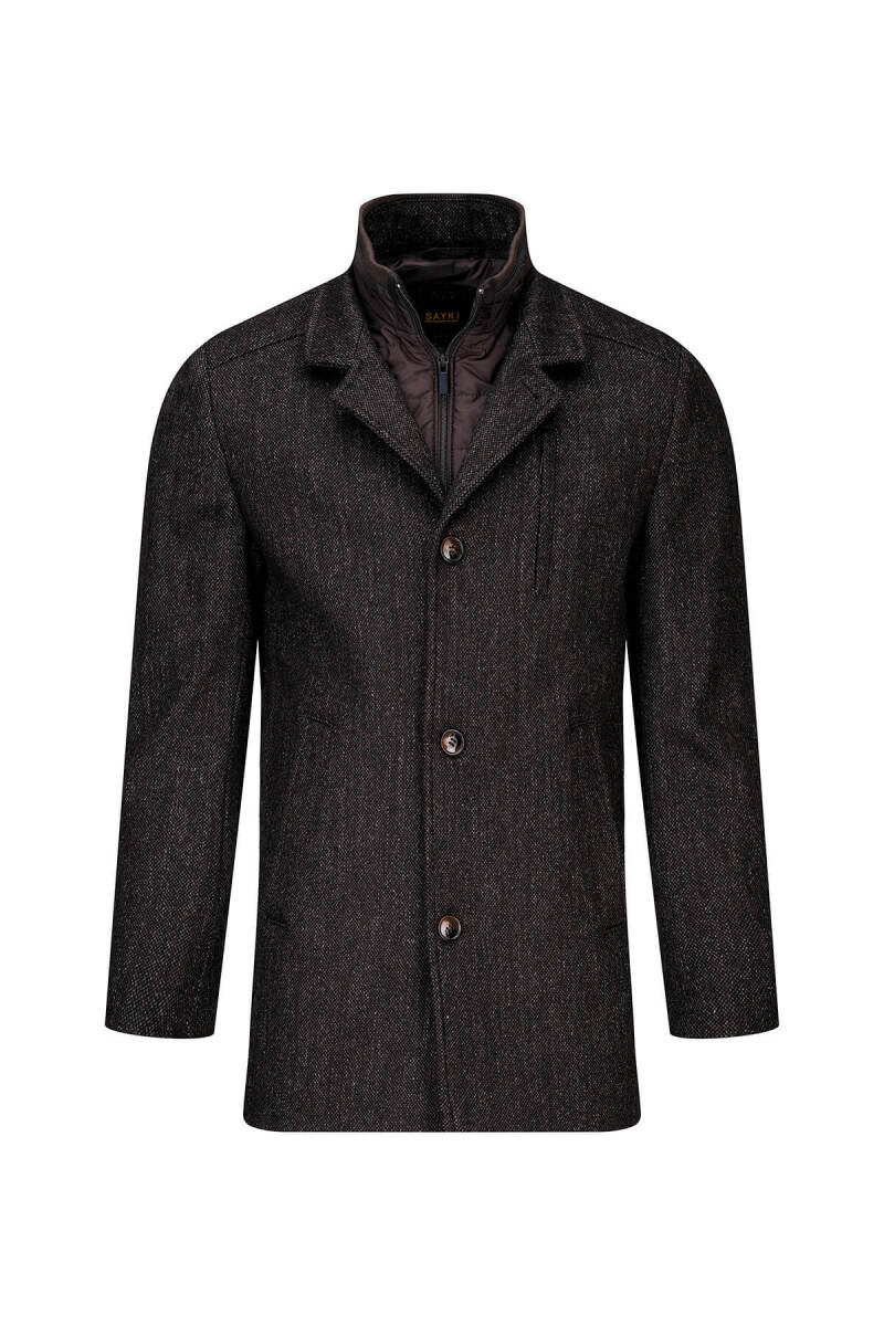 Kahverengi Slim Fit Hakim Yaka İçlikli Kaşe Yünlü Palto - Saykı