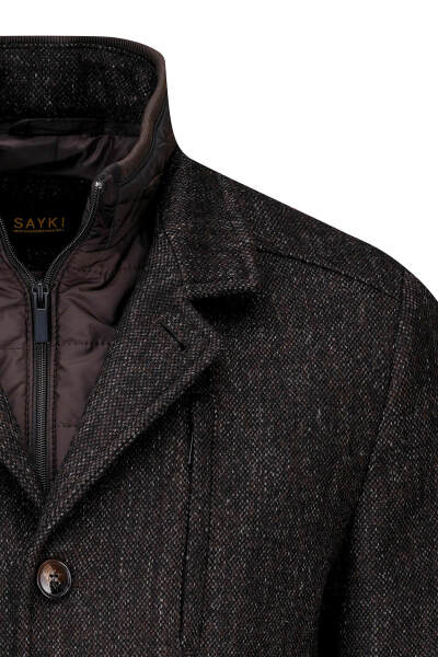 Kahverengi Slim Fit Hakim Yaka İçlikli Kaşe Yünlü Palto - 2