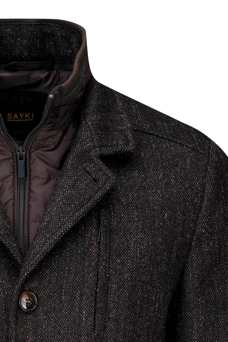 Kahverengi Slim Fit Hakim Yaka İçlikli Kaşe Yünlü Palto - Saykı (1)