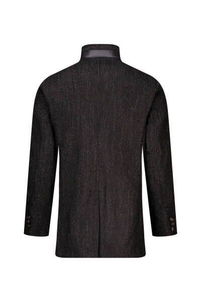 Kahverengi Slim Fit Hakim Yaka İçlikli Kaşe Yünlü Palto - 3