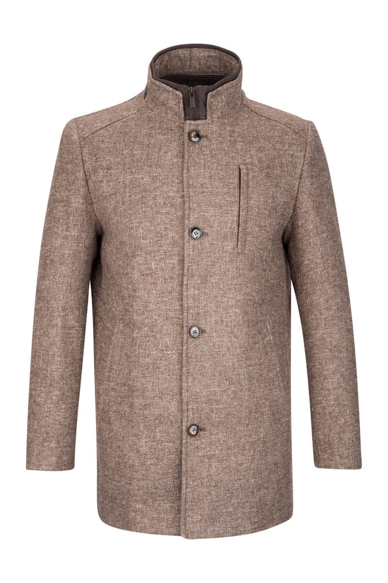 Kahverengi Slim Fit Hakim Yaka Yünlü Kaşe Palto - Saykı