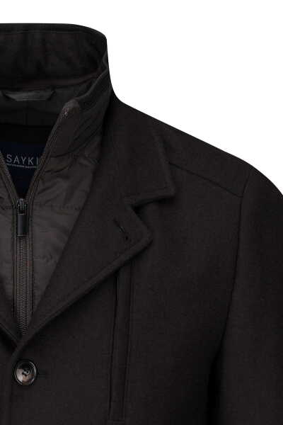 Kahverengi Slim Fit Hakim Yaka Yünlü Kaşe Palto - 2
