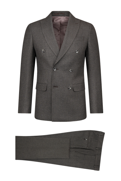 Kahverengi Slim Fit Kruvaze Klasik Takım Elbise - 5