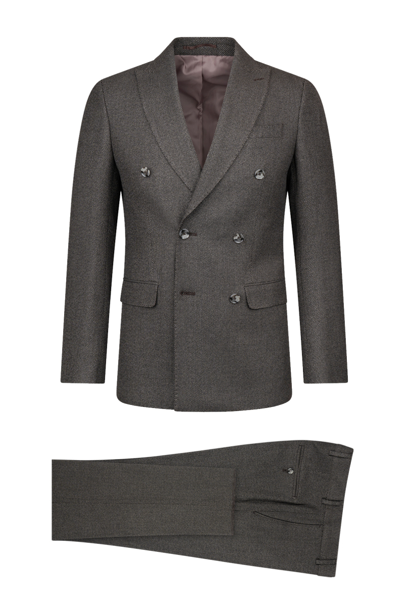 Kahverengi Slim Fit Kruvaze 4 Drop Klasik Takım Elbise - Hatem Saykı