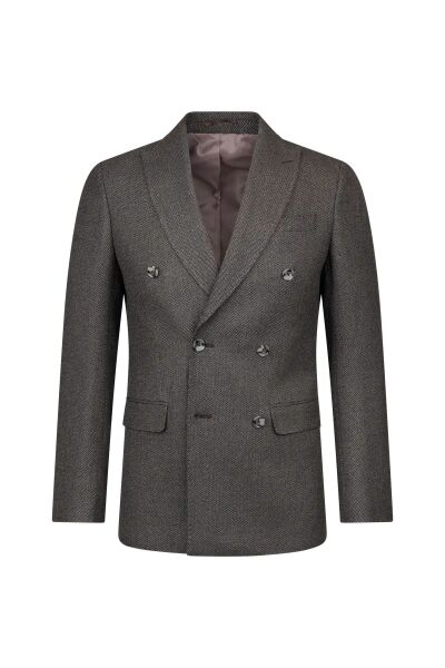 Kahverengi Slim Fit Kruvaze 4 Drop Klasik Takım Elbise - 2