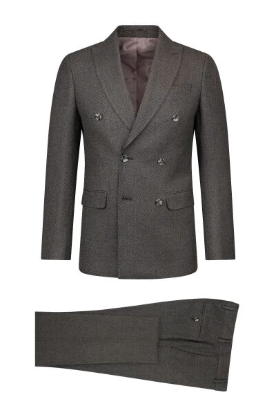 Kahverengi Slim Fit Kruvaze 4 Drop Klasik Takım Elbise - 1