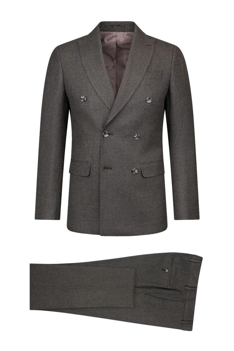 Kahverengi Slim Fit Kruvaze 4 Drop Klasik Takım Elbise - Hatem Saykı