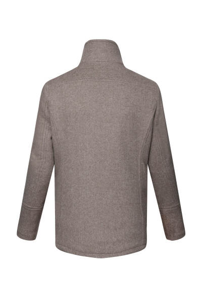 Kahverengi Slim Fit Kruvaze Yünlü Kaşe Kaban - 3