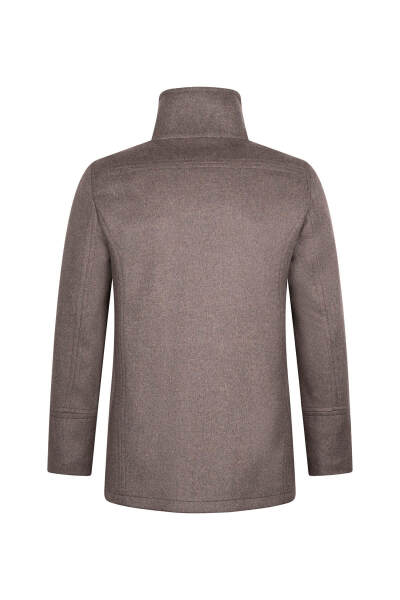 Kahverengi Slim Fit Kruvaze Yünlü Kaşe Kaban - 2