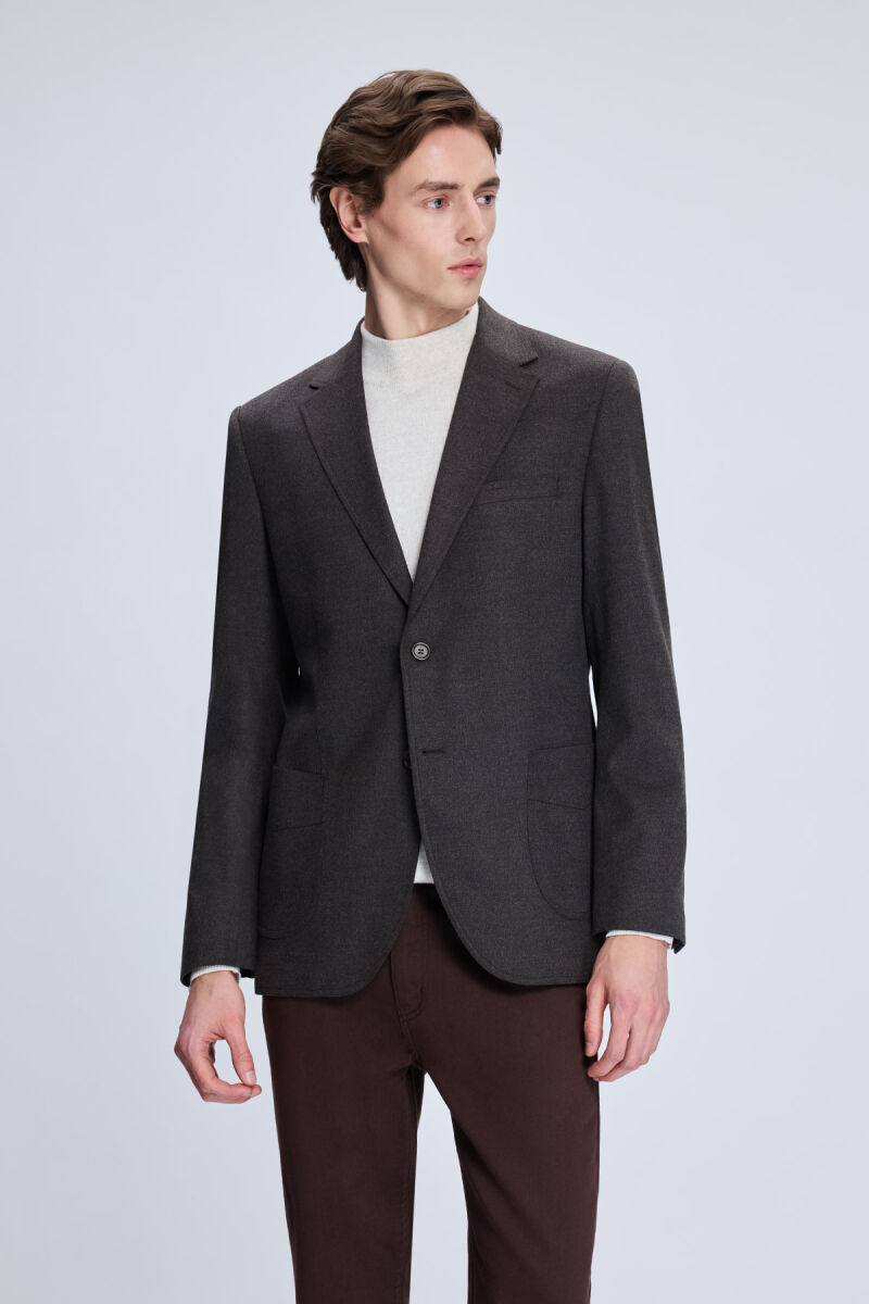 Kahverengi Slim Fit Mono Yaka Casual Ceket - HTML