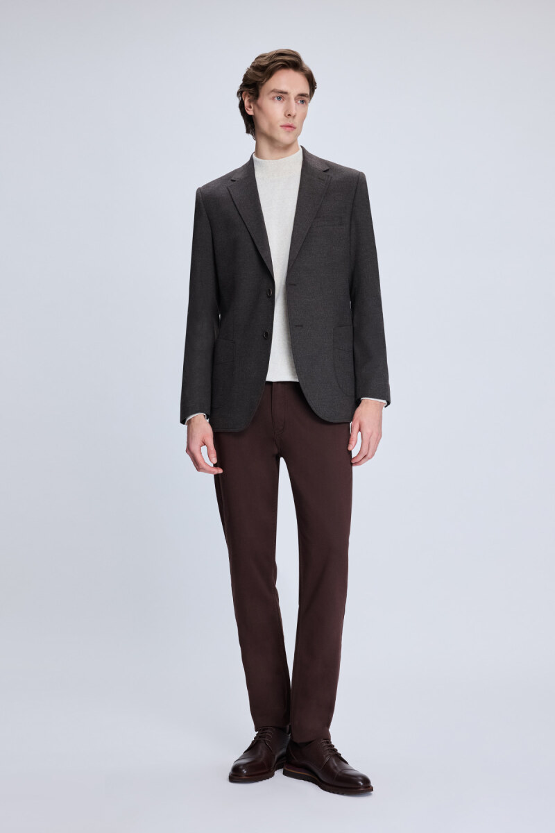 Kahverengi Slim Fit Mono Yaka Casual Ceket - HTML (1)