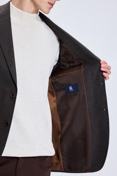 Kahverengi Slim Fit Mono Yaka Casual Ceket - 4