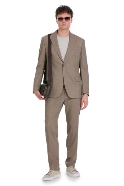 Kahverengi Slim Fit Mono Yaka Klasik Takım Elbise 