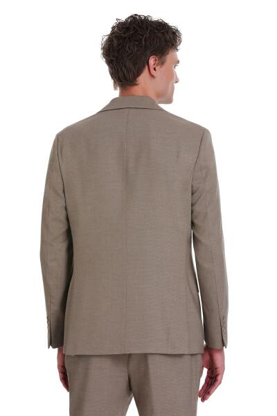 Kahverengi Slim Fit Mono Yaka Klasik Takım Elbise - 5