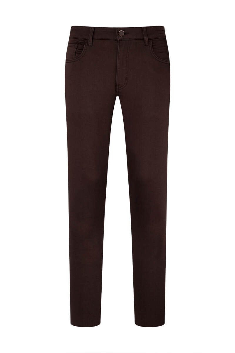 Kahverengi Slim Fit Pamuklu 5 Cep Kanvas Pantolon - Saykı