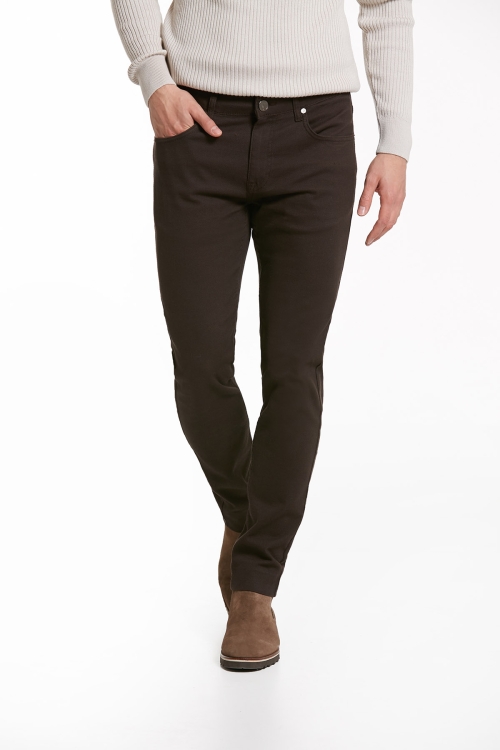 Hatem Saykı - Kahverengi Slim Fit Desenli Pamuklu 5 Cep Kanvas Pantolon