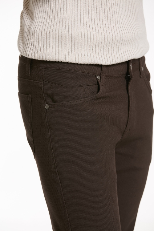 Kahverengi Slim Fit Desenli Pamuklu 5 Cep Kanvas Pantolon - Thumbnail (3)