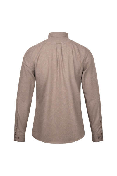 Kahverengi Slim Fit Uzun Kollu Düğmeli Yaka Pamuklu Gömlek - 2