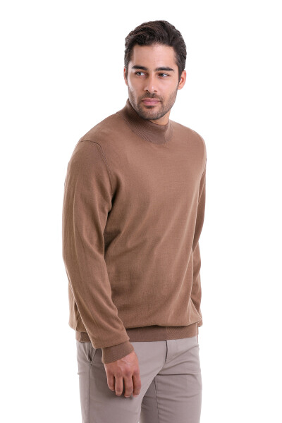 Tütün Regular Fit Düz 100% Pamuk Yarım Balıkçı Yaka Triko Kazak - 4