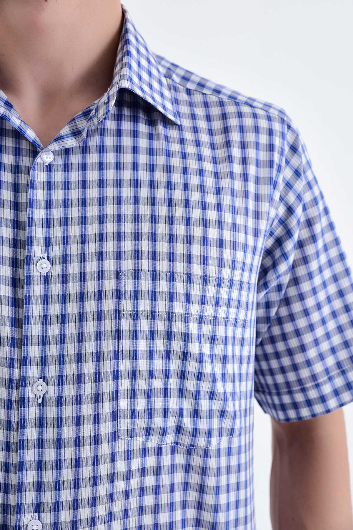 Kareli Gri Kısa Kol Gömlek - 3