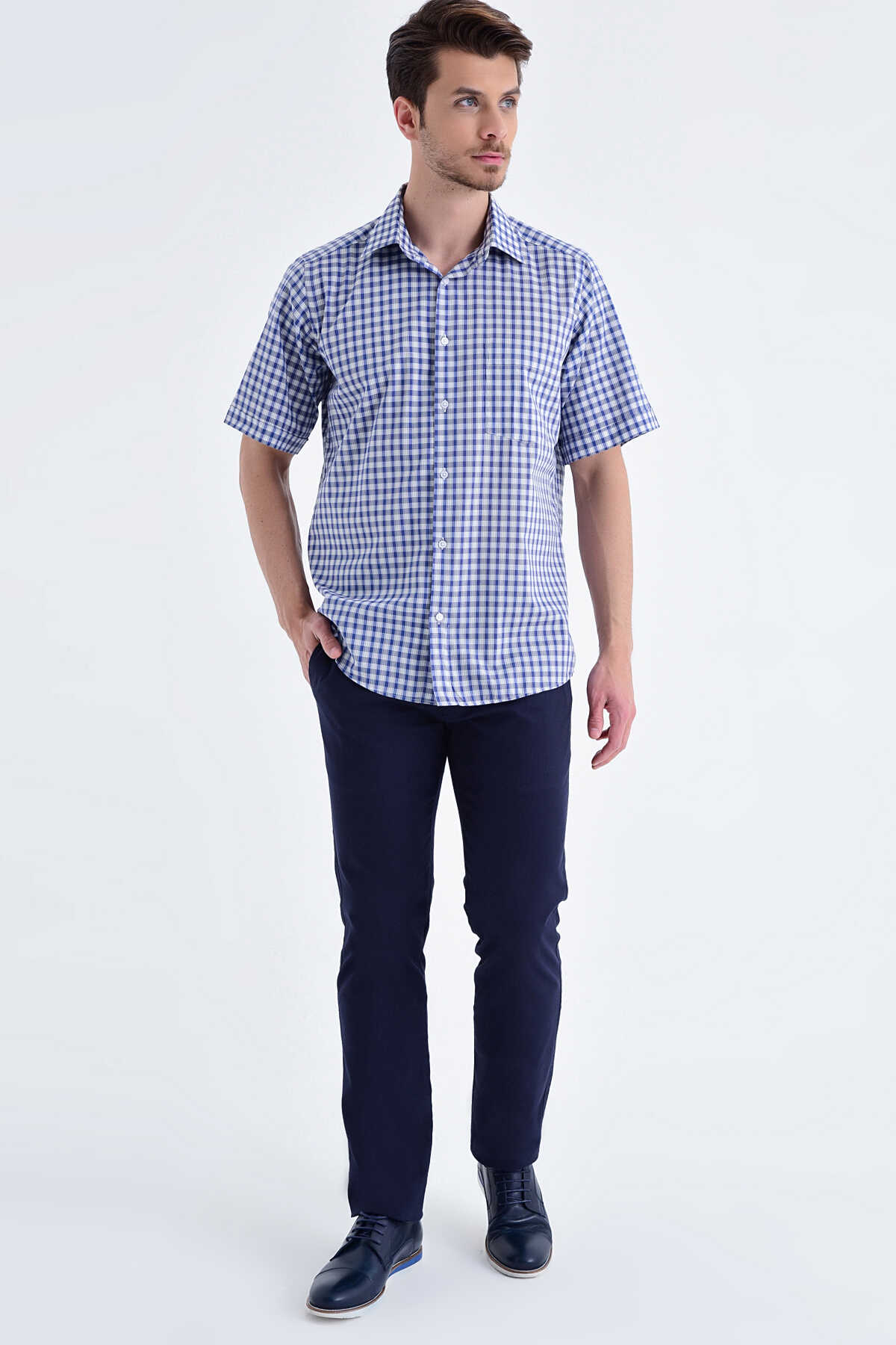 Kareli Gri Kısa Kol Gömlek - 2