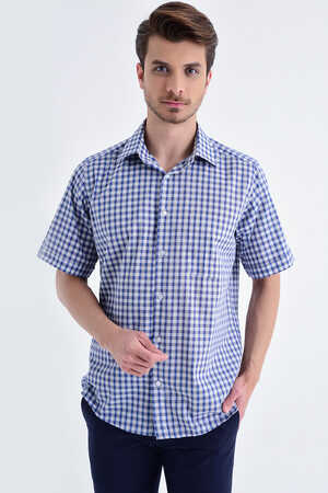 Kareli Gri Kısa Kol Gömlek - 5