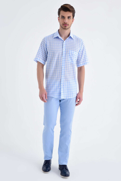 Kareli Kısa Kol Klasik Mavi Gömlek - 2