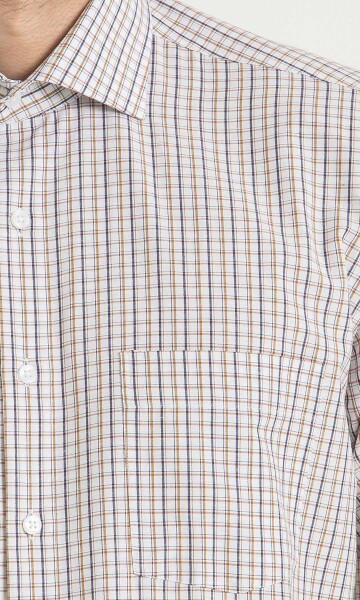 Kareli Klasik Kahverengi Gömlek - 5