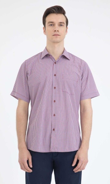 Kırmızı Kareli Klasik Kısa Kol Gömlek - 1