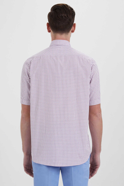 Kısa Kol Kareli Klasik Bordo Gömlek - 3