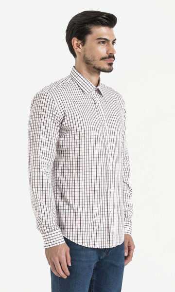 Bordo Slim Fit Kareli 100% Pamuk Uzun Kol Spor Gömlek - 6