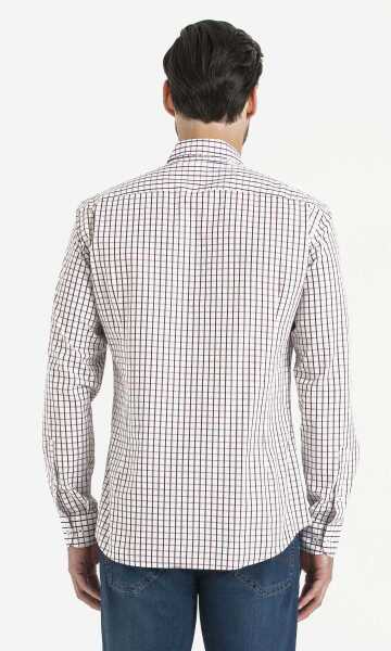 Bordo Slim Fit Kareli 100% Pamuk Uzun Kol Spor Gömlek - 8