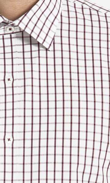 Bordo Slim Fit Kareli 100% Pamuk Uzun Kol Spor Gömlek - 10