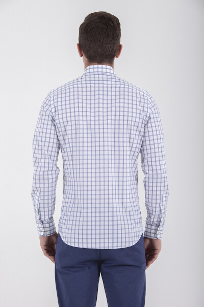 Lacivert Slim Fit Kareli 100% Pamuk Uzun Kol Spor Gömlek - 5