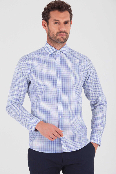 Lacivert Slim Fit Düz Pamuklu Uzun Kol Spor Gömlek 