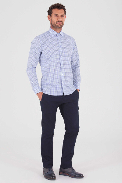 Lacivert Slim Fit Düz Pamuklu Uzun Kol Spor Gömlek - 2