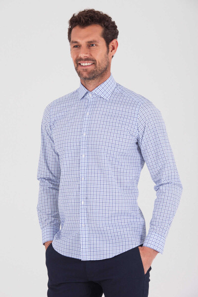 Lacivert Slim Fit Düz Pamuklu Uzun Kol Spor Gömlek - 3