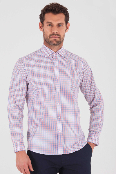 Turuncu Slim Fit Pamuklu Uzun Kol Spor Gömlek 