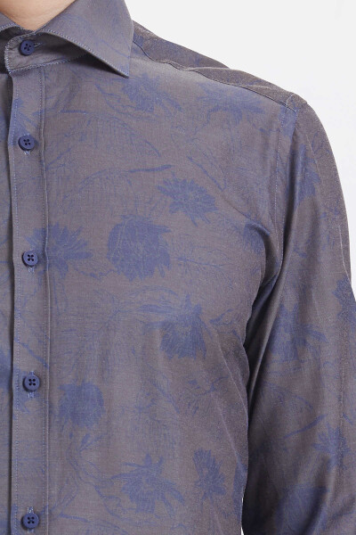Kahverengi Slim Fit Baskılı Pamuklu Uzun Kol Spor Gömlek - 4